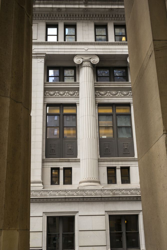 Facade of building, Wall Street, New York City, New York State, USA