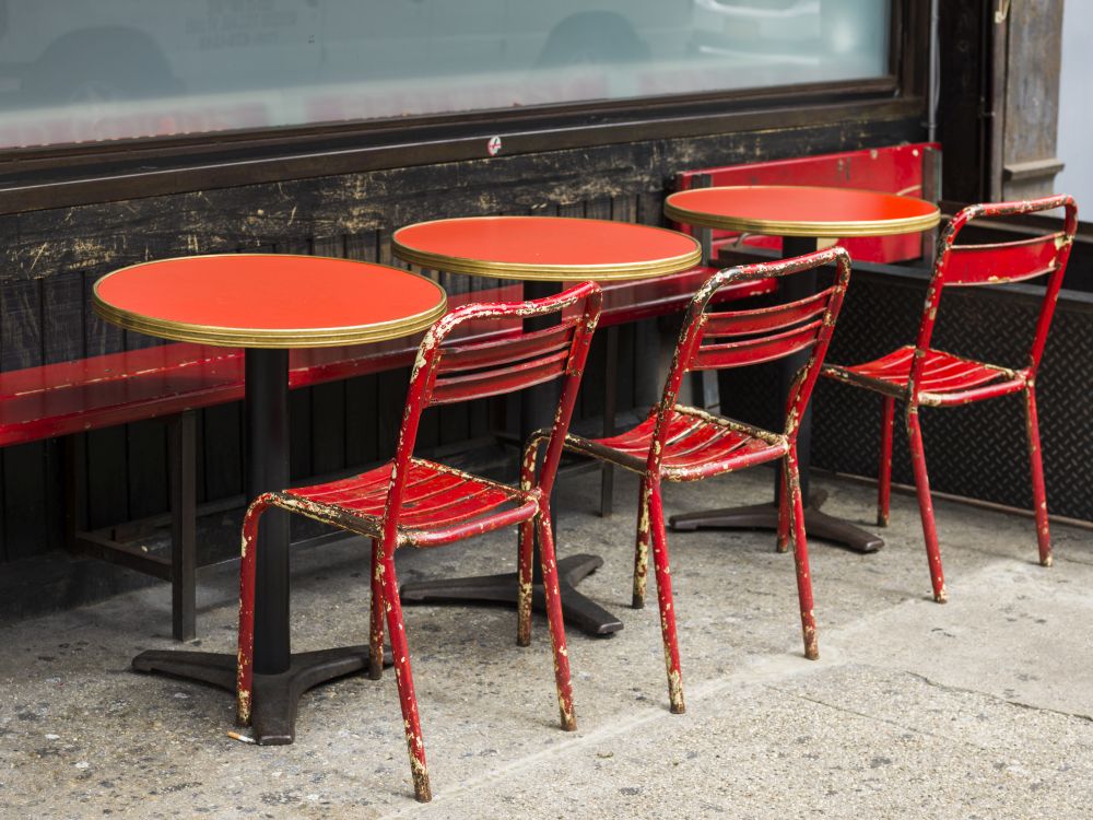 Chairs and tables at restaurant, New York City, New York State, USA