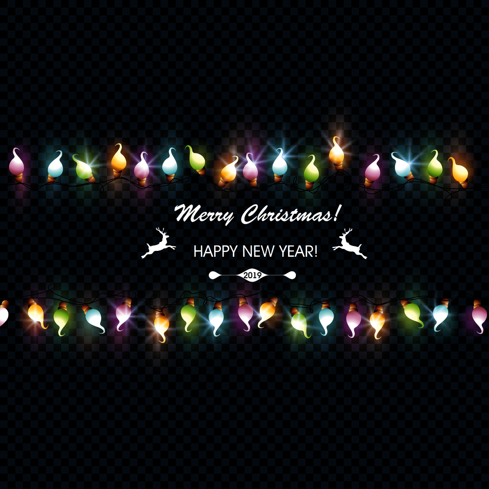 Christmas glowing garland on a dark background. Candle light bulbs. Xmas holidays.  New year, winter.