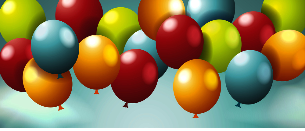 Holiday background with ballons sky with white clouds, vector background.