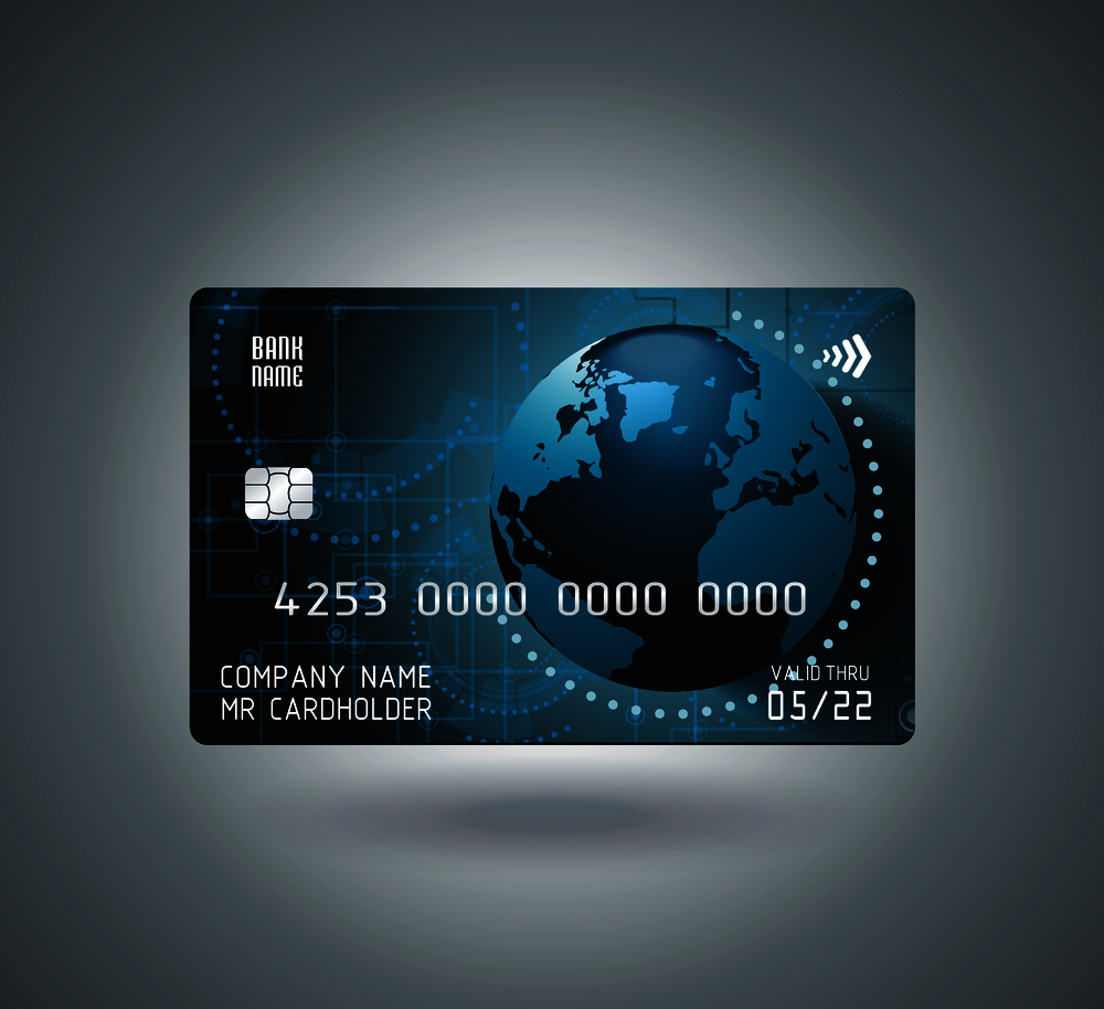 Credit card design  with  shadow. Detailed abstract glossy credit card concept  for business, payment history, shopping malls, web, print.
