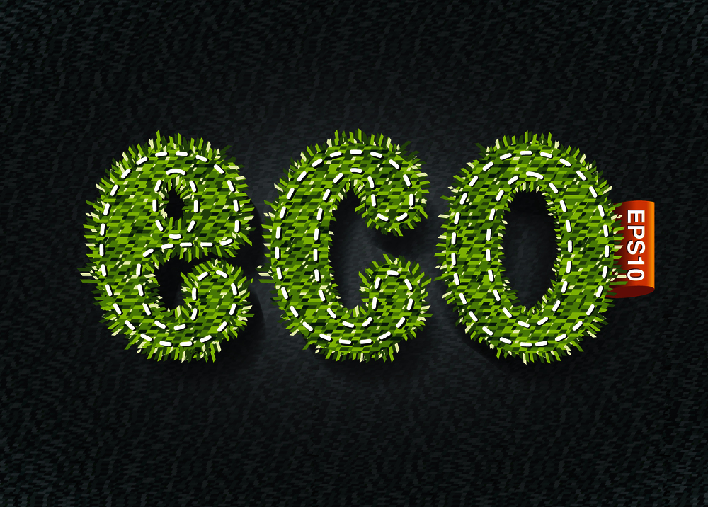 Eco label design template in textile or grass texture.