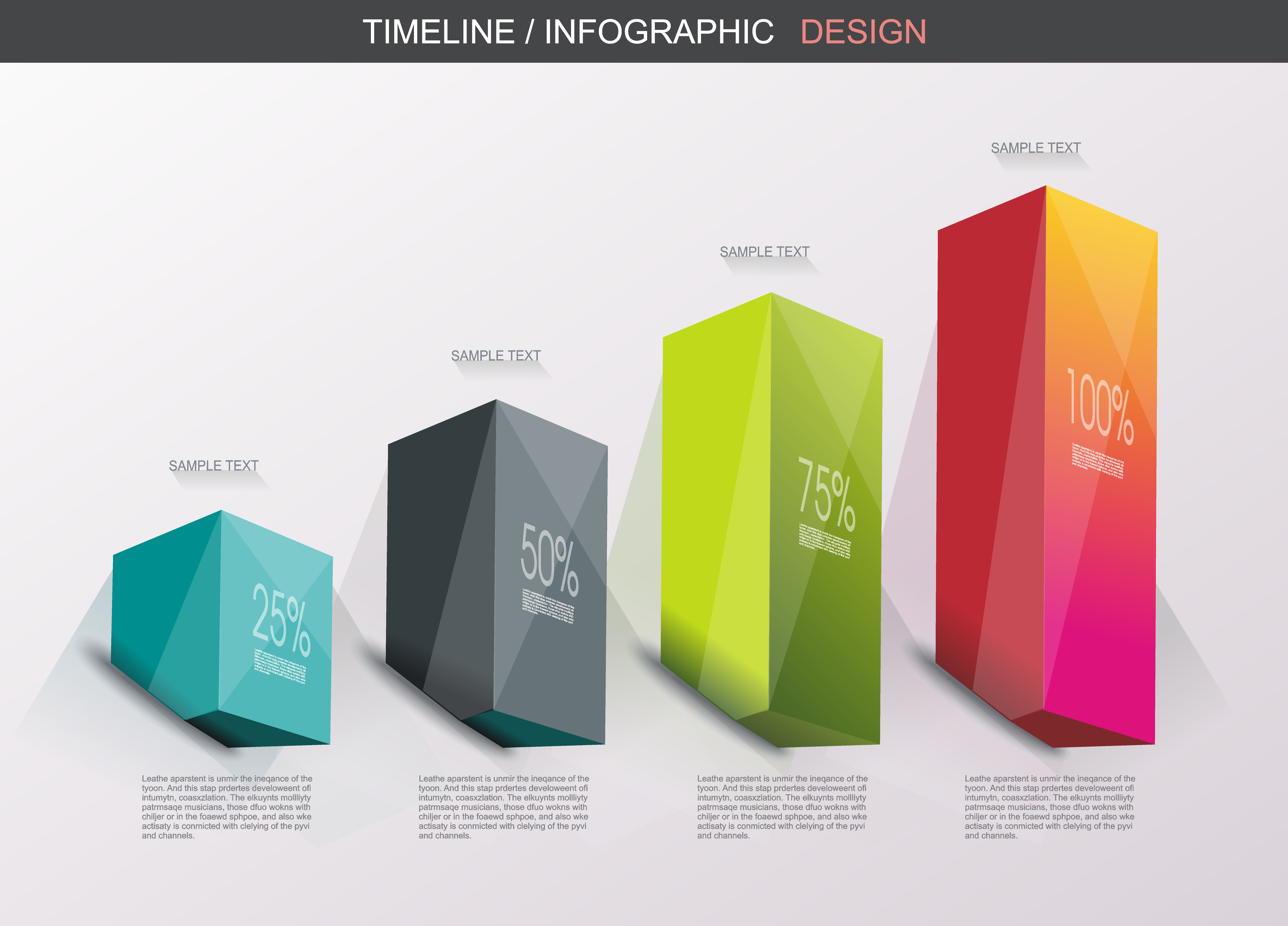 Business Design Template with bright 3d cubes. Can be used for step lines, number levels, timeline, diagram, web design.