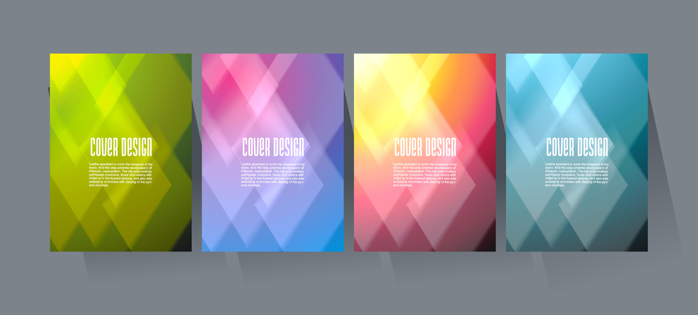 Brochure cover design with pattern of geometric shapes, texture with flow of spectrum effect, vector template.