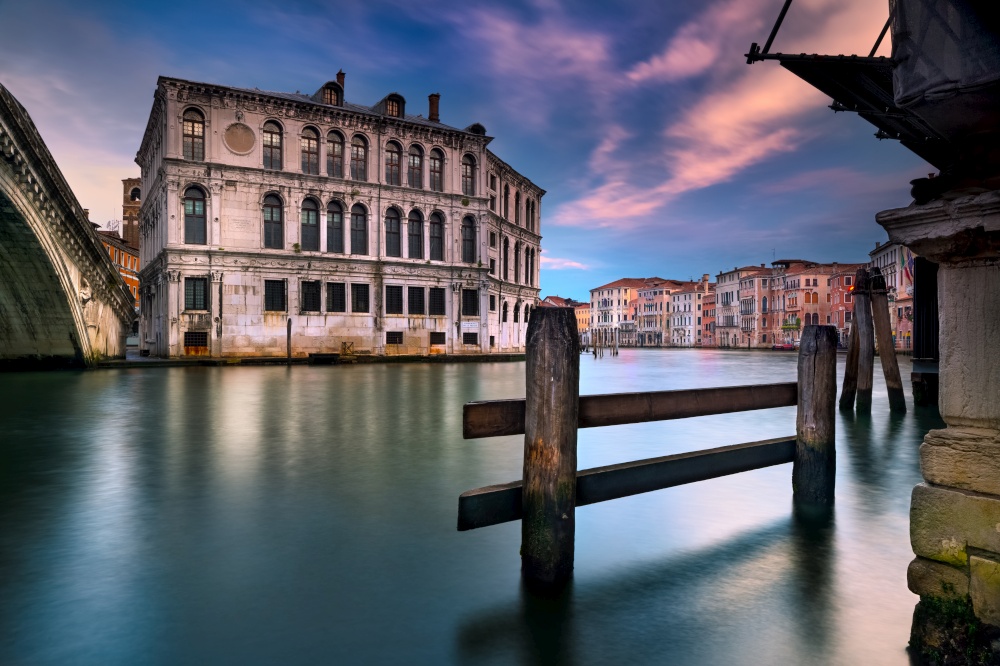 Beautiful Landscape of an Amazing Venetian Architecture. Gorgeous Vintage Buildings Standing in the Canal. Romantic Vacation to Venice. Italy. Europe.