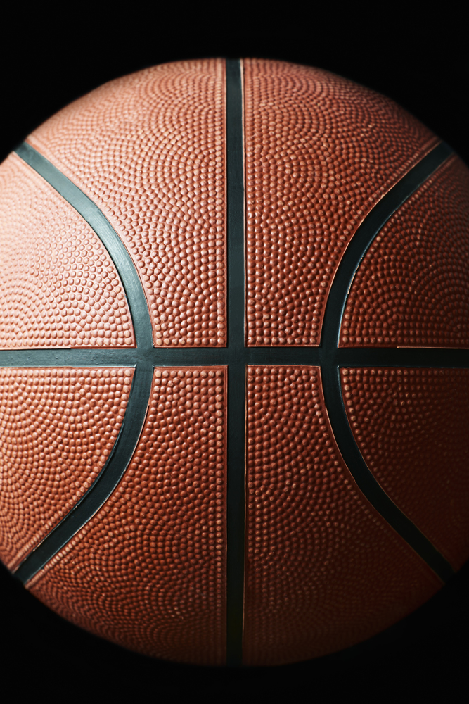 Close up of Basketball on black background