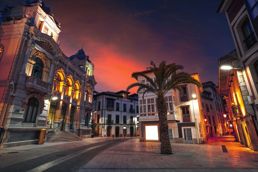 Llanes village City town hall sunset in Asturias of Spain