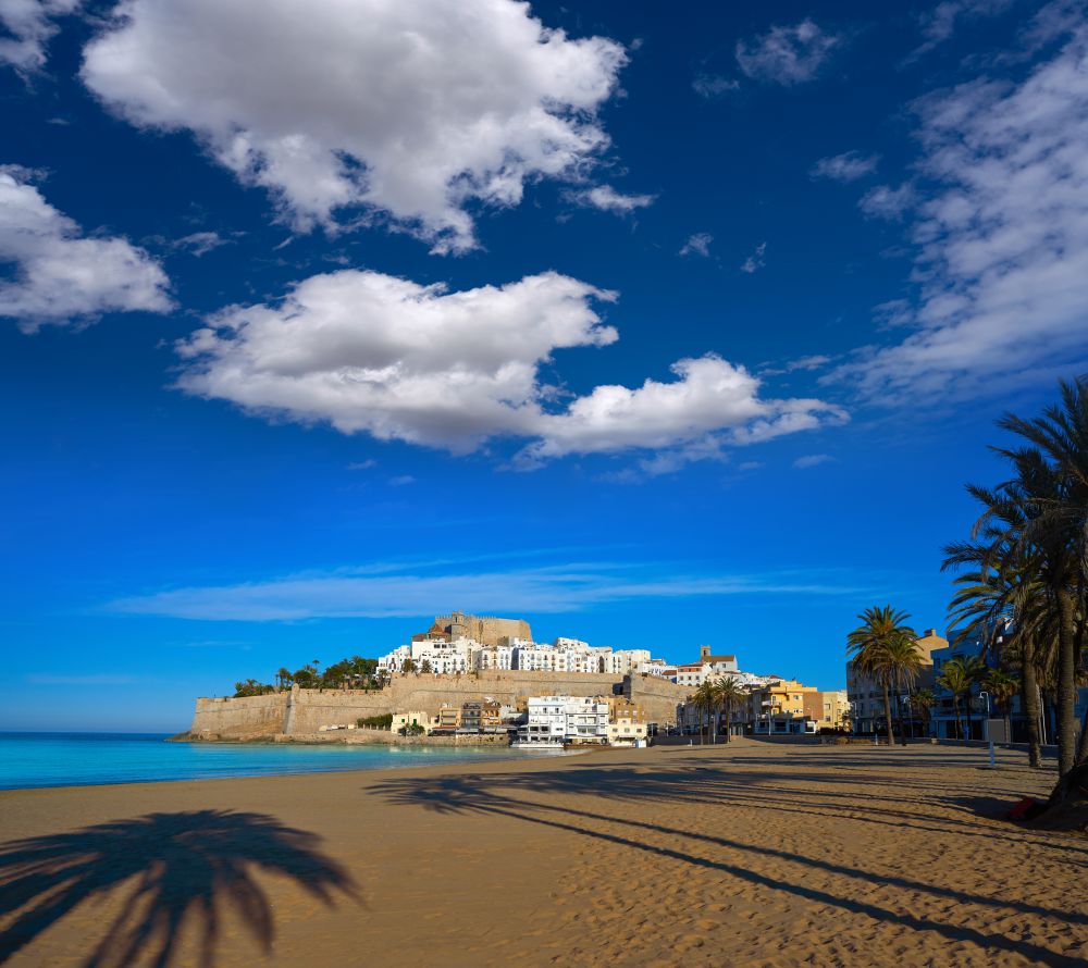 Peniscola skyline and castle beach in Castellon of Spain