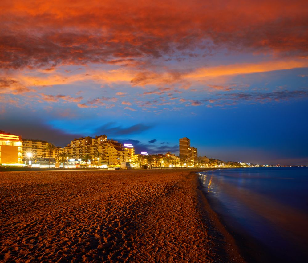 Peniscola skyline beach sunset in Castellon of Spain