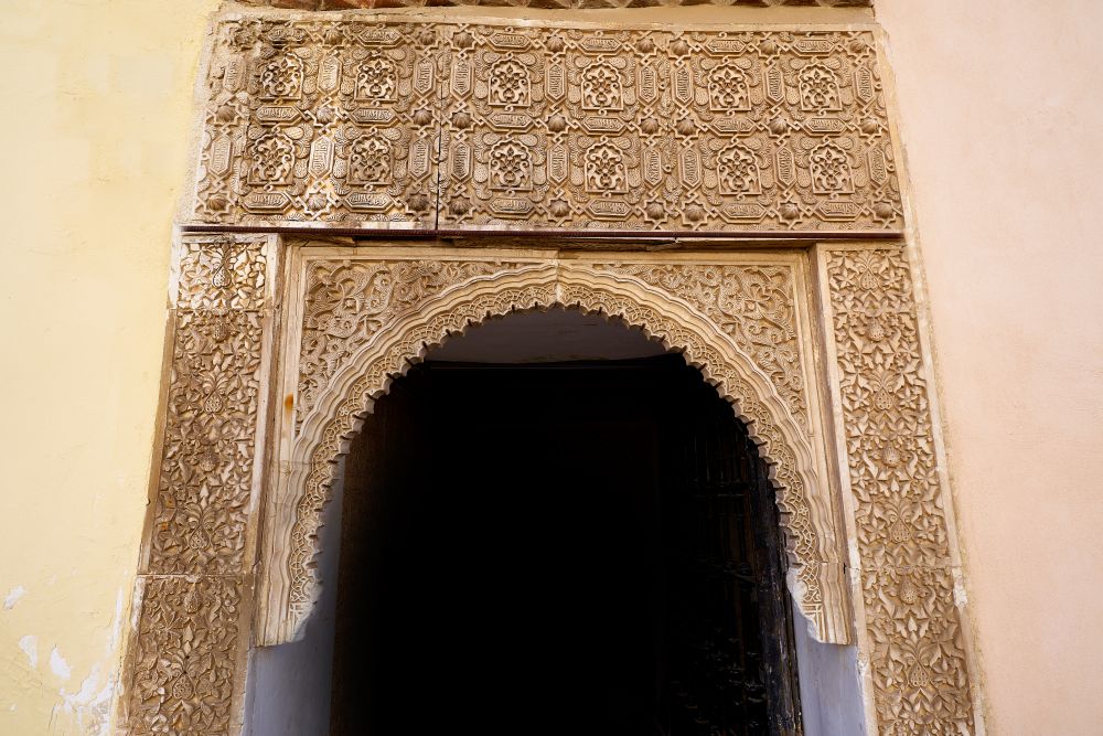 Muslim arch door in Alhambra area of Granada Spain