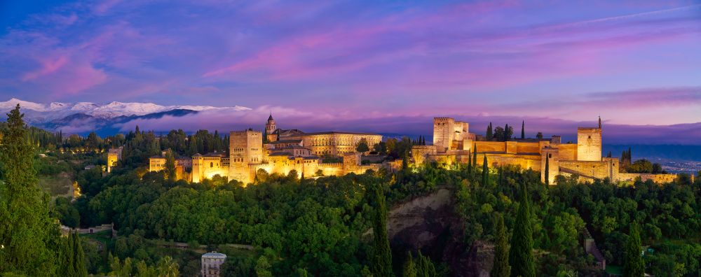 Alhambra sunset in Granada of Spain view from Albaicin
