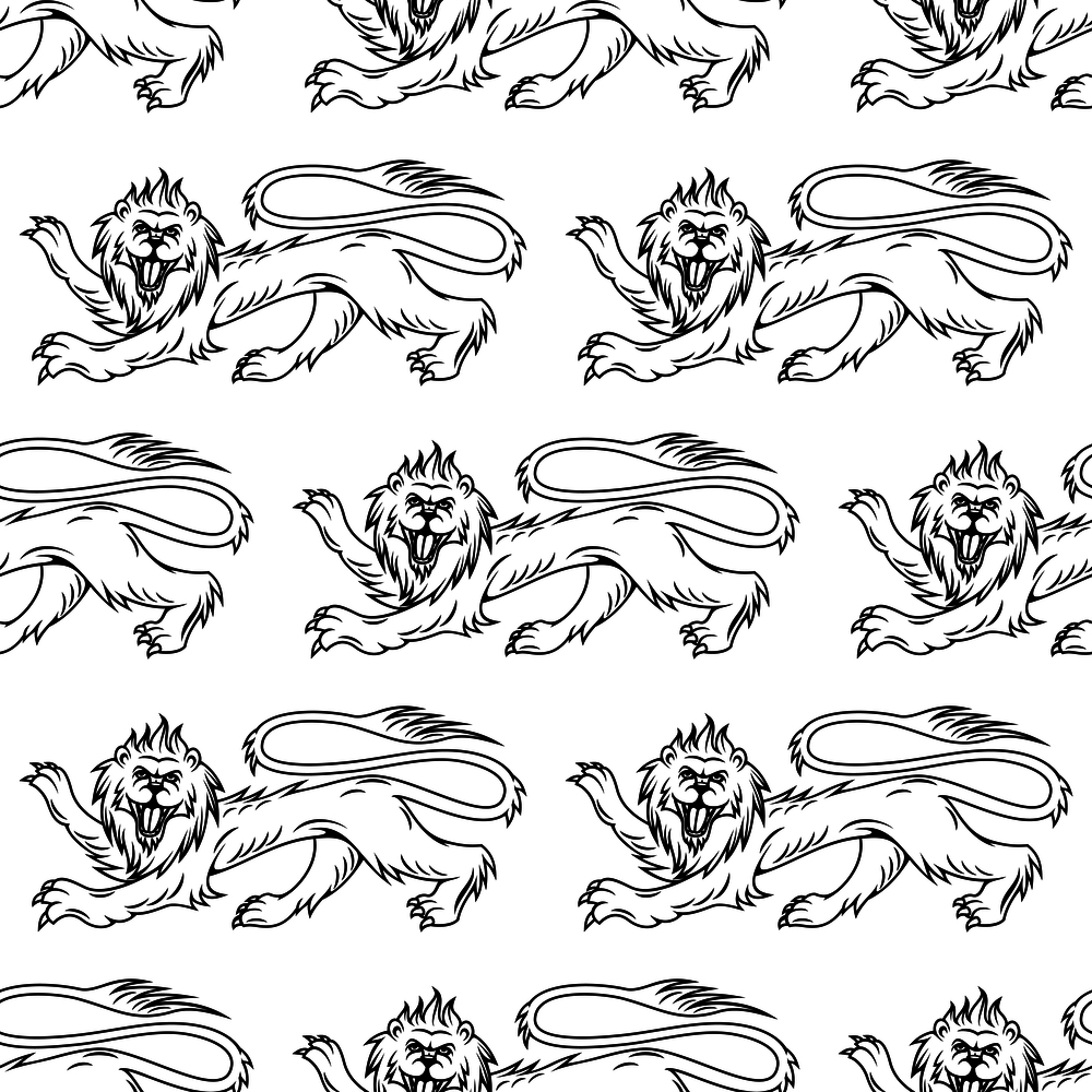 Medieval royal heraldic lions seamless pattern with profiles of noble mythical animal on white background. For heraldry theme