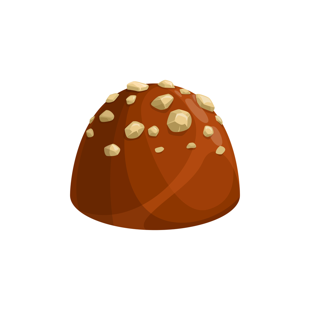 Chocolate candy, sweet dessert and confection food icon, vector truffle praline comfit. Chocolate candy of milk or dark chocolate with crispy sprinkles topping, confectionery dessert sweets. Chocolate candy, sweet dessert confection food
