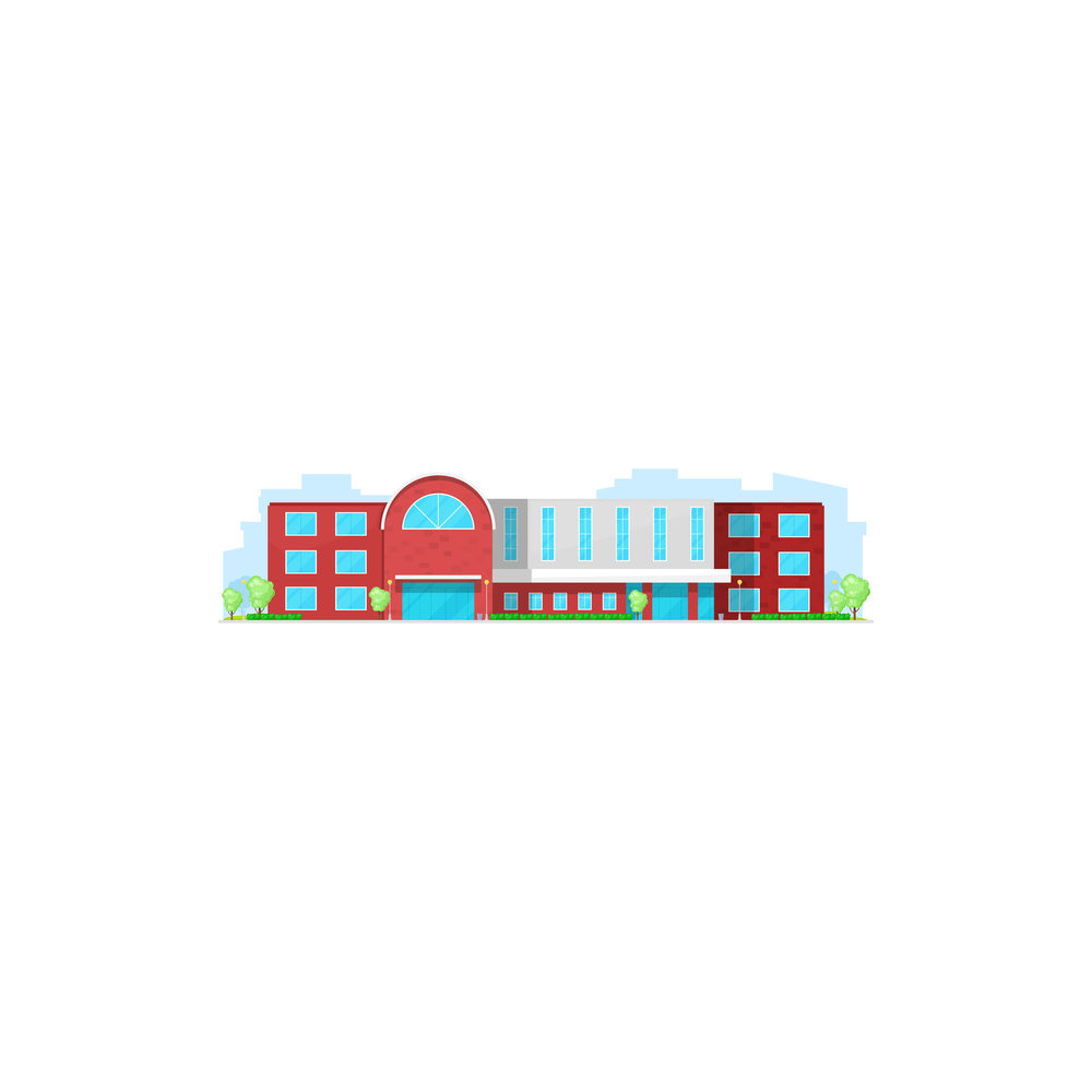 School building, college or university, education academy campus house, vector architecture icon. Schoolhouse or preschool isolated flat hall, high, elementary or middle, and primary school building. School building, college or university, education