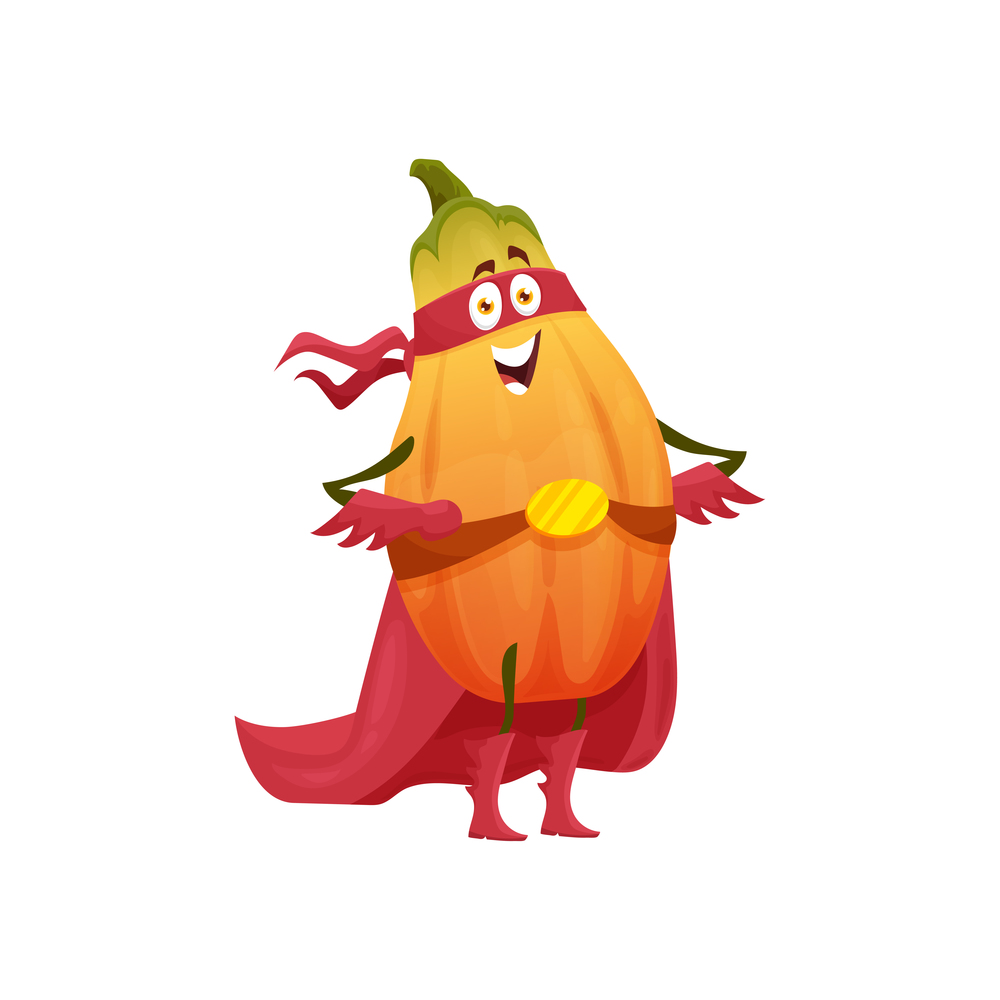 Papaya fruit superhero cartoon character, vector tropical fruit in super hero costume and mask. Happy papaya fruit as powerful superhero in cape and power belt, food superpower. Fruit superhero, papaya as super hero, cartoon