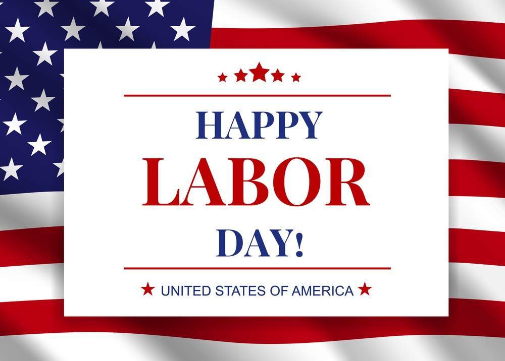 Happy labor day, national american holiday vector greeting card or festive poster design with typography on colorful usa flag background with stripes and stars. United states holidays and culture. Happy labor day, national american holiday