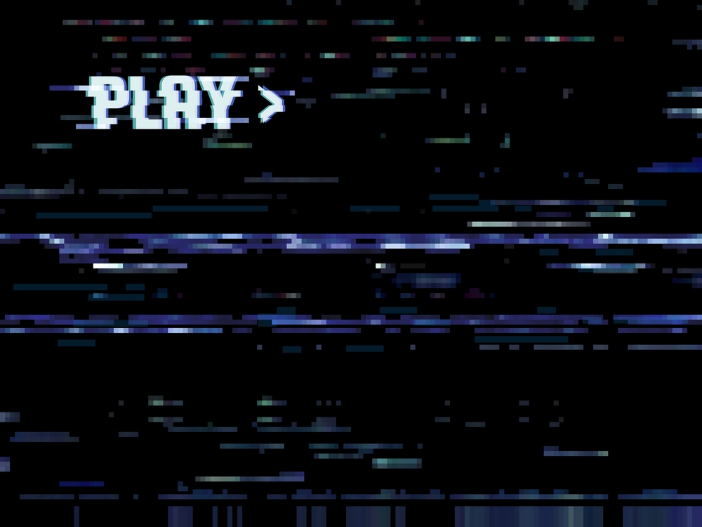 Glitch error background, play VHS noise on TV screen, vector video retro effect. VHS tape play, television error pixel of digital static camera frame, glitch playback distortion on analog display. Glitch error background, VHS noise on TV screen