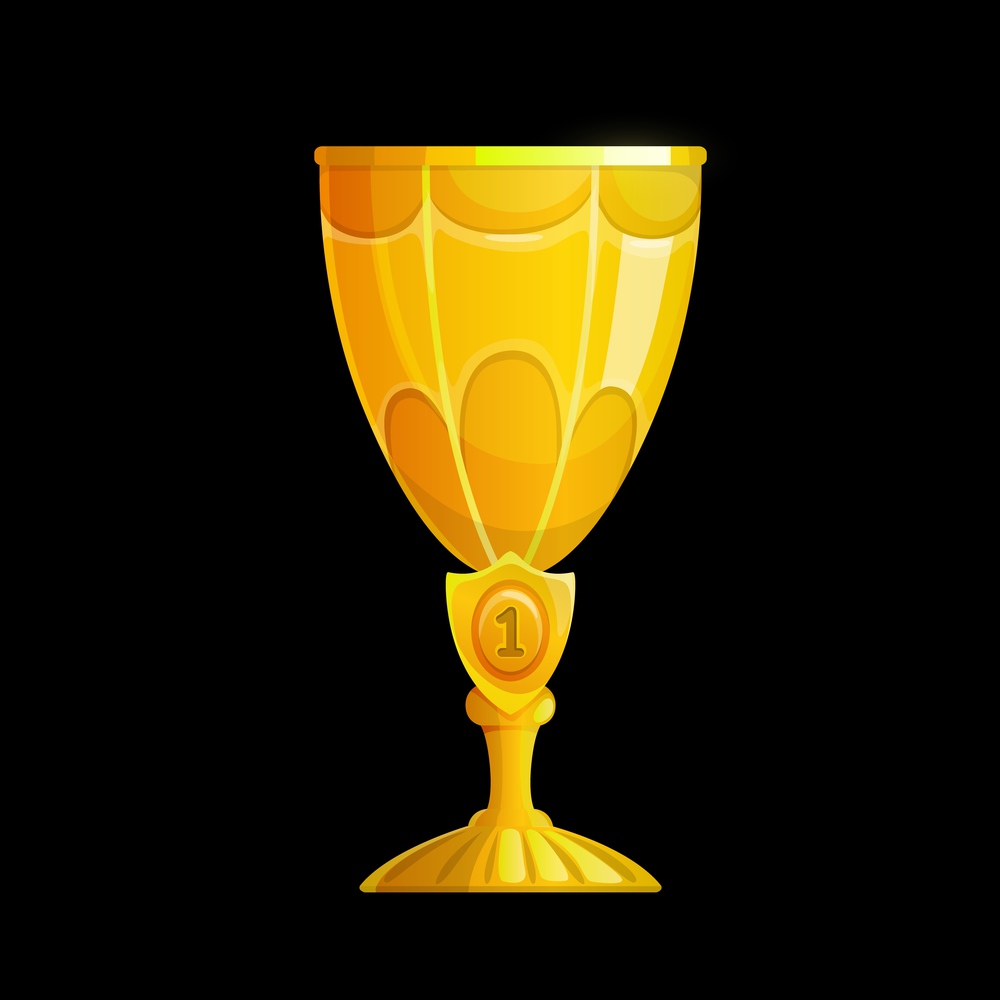 Winner golden cup interface icon, vector gold trophy with number one emblem. Goblet for first place prize award. Champion cup ui design element, contest victory achievement, success celebration. Winner golden cup interface icon, vector trophy