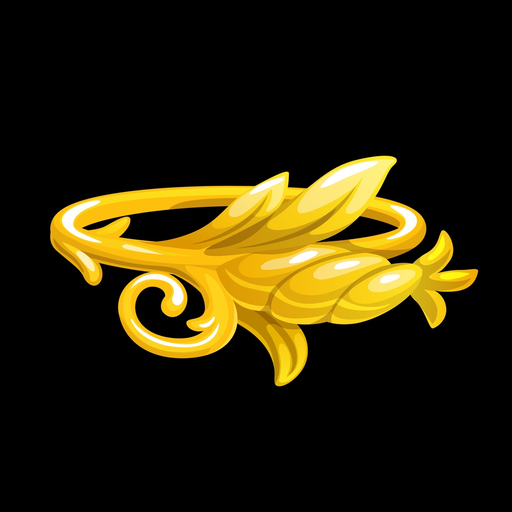 Magic ring with golden flower, vector fantasy jewelry with gold blossom, flourishes and leaves of climbing plant. Ring made of precious metal, wizard or witch jewel cartoon ui design element for game. Magic ring with golden flower, fantasy jewelry
