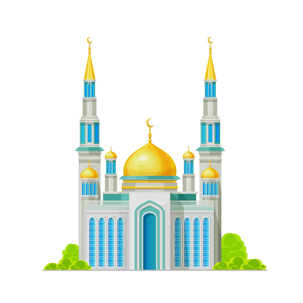Muslim mosque building icon, Islam religion shrine, vector architecture. Arabian or Egyptian Muslim mosque, Allah holy place or temple, Islam religious culture and Koran worship. Mosque, Muslim building, Islam religion shrine