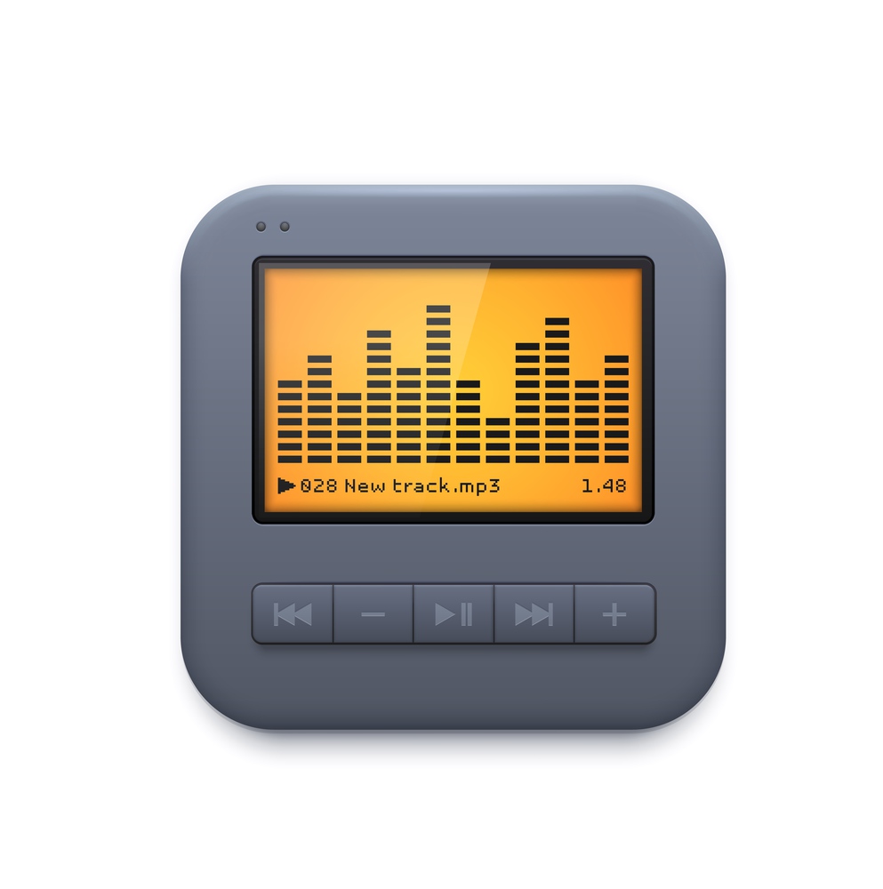 Sound music player interface icon, audio system vector 3d icon isolated on white . Design element for mobile application, website ui graphic, equalizer and control panel for audio player app. Sound music player interface icon, audio system