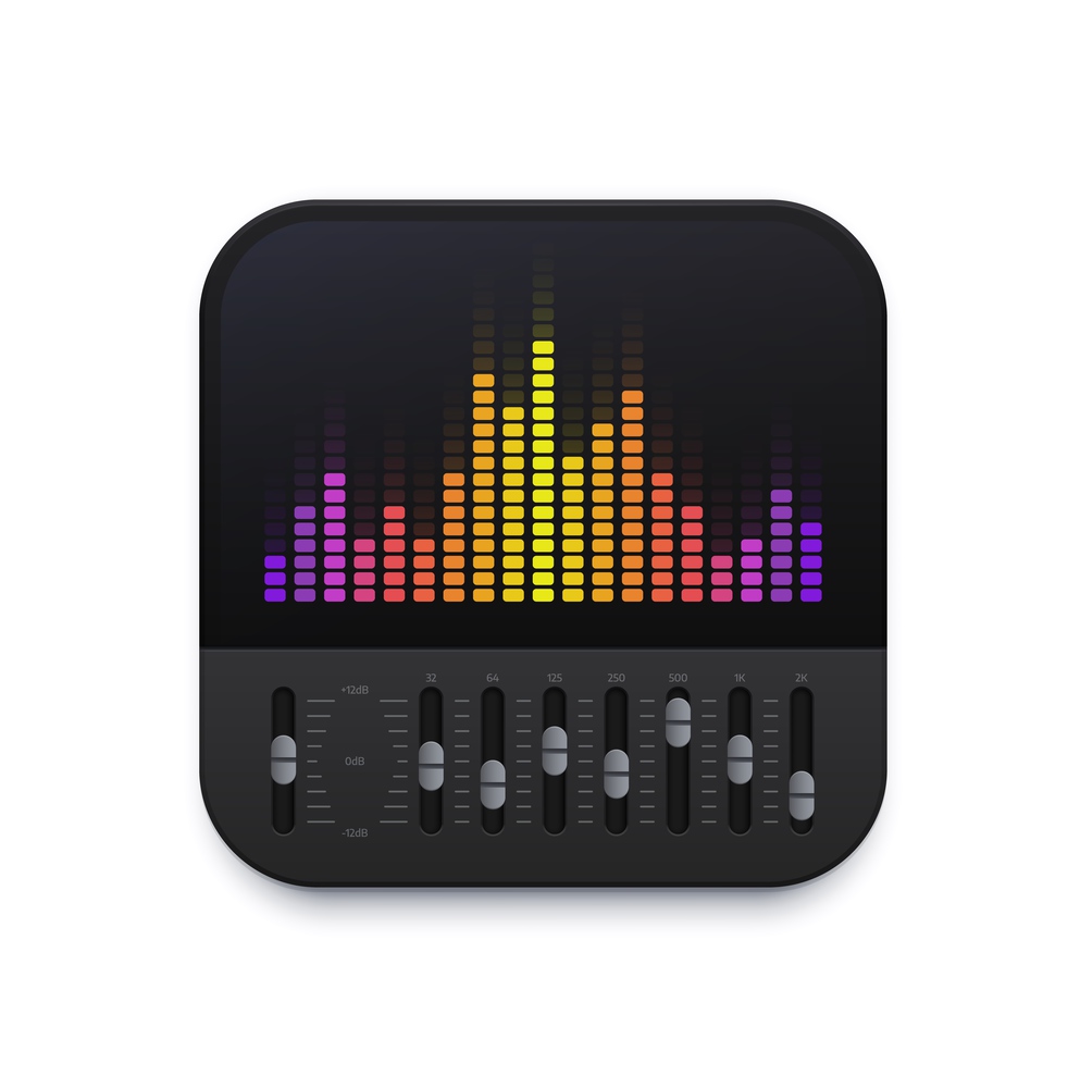 Music sound equalizer interface icon, vector audio wave app of DJ song mixer. Music sound equalizer icon for podcast or radio volume bass and record or digital player tuner application. Music sound equalizer interface icon, audio wave