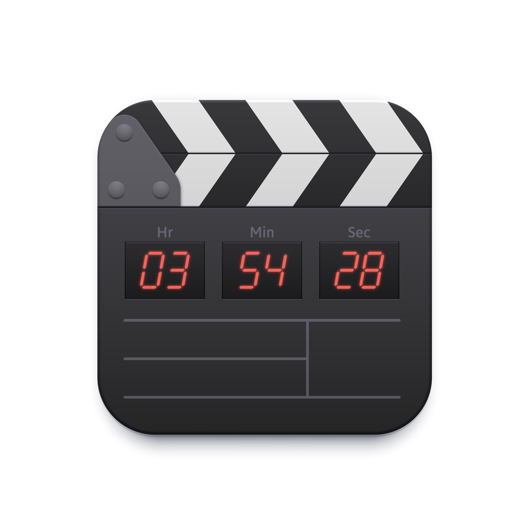 Movie clapper board, video record interface icon, vector tv and online cinema app. Movie theater or television player and video tube recorder, media channel application interface icon of clapperboard. Movie clapper board, video record interface icon