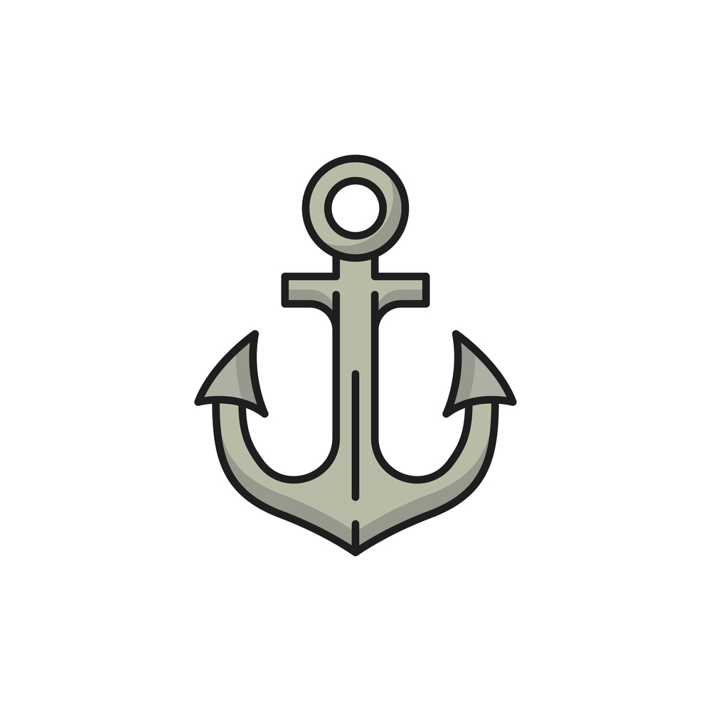 Anker anchor marine object naval heraldry isolated flat line icon. Vector symbol of Portugal seafaring, sea heraldry object. Anchoring gear, ancre coat of arms, naval marine anchor mooring ship. Naval anchor nautical equipment, maritime sign