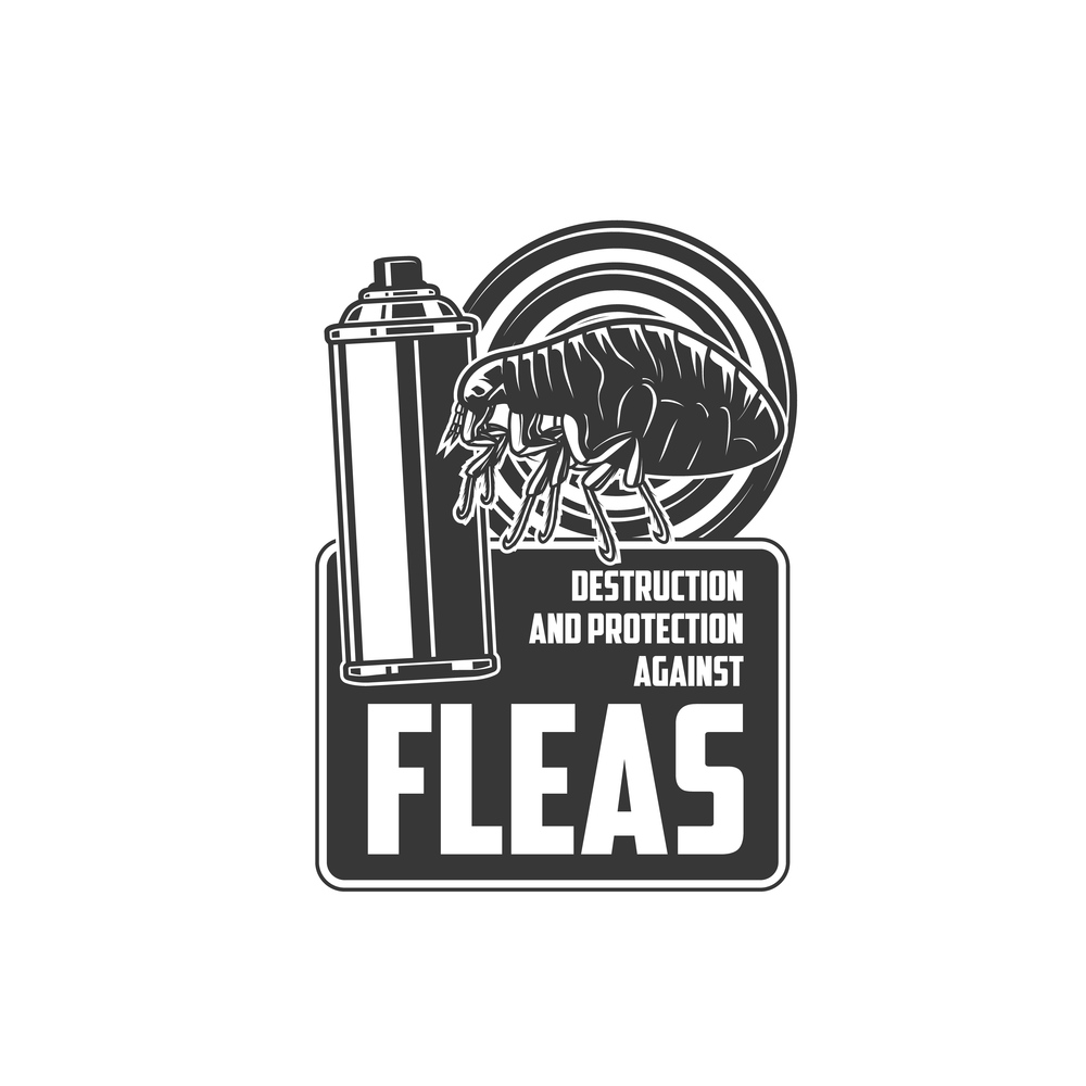 Flea control icon, insects extermination and pest control service vector symbol. Disinfection and disinsection, destruction and protection against fleas for pest control and fumigation. Fleas insects extermination pest control icon