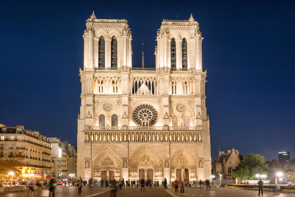 Notre Dame de Paris - famous cathedral with night illumination