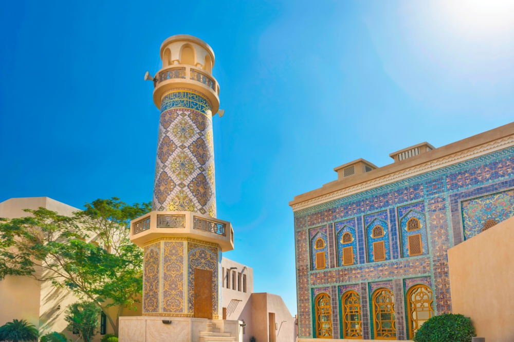 Mosque Katara Masjid with minaret in Katara cultural village in Doha, Qatar