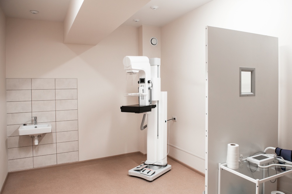 Clinic room with equipment for breast x-ray. Breast x-ray concept