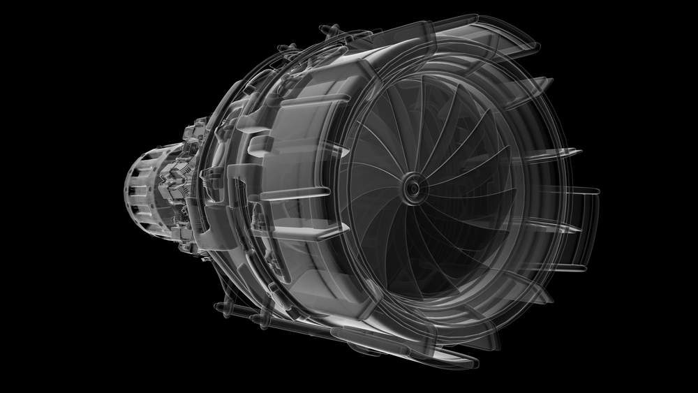 rotate jet engine turbine of plane, aircraft concept, aviation and aerospace industry. Rotate Jet Engine Turbine