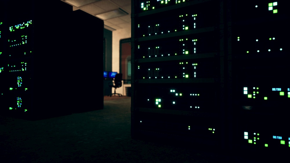modern server room with supercomputers light