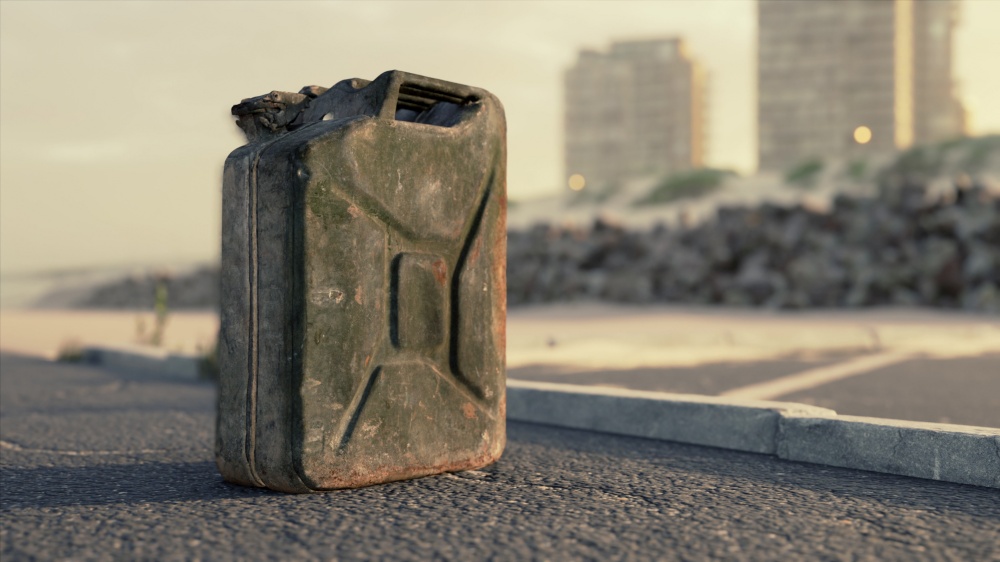 old metal fuel canister on beach parking