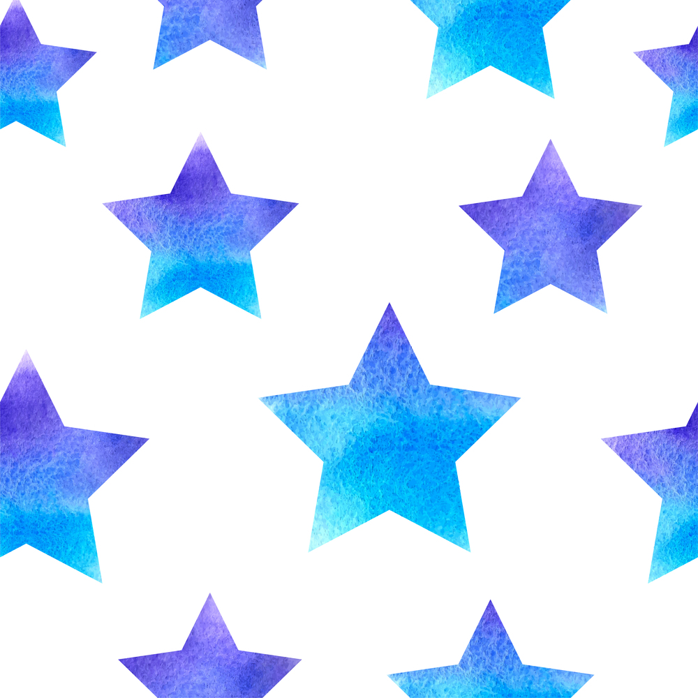 Blue vector watercolor seamless pattern with stars. Decorative festive background.