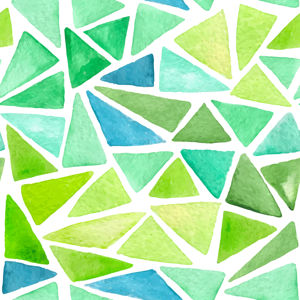Abstract vector watercolor seamless pattern with green triangles on a white background