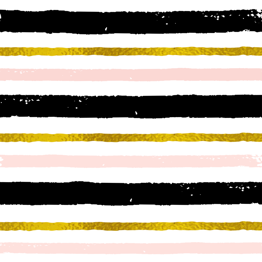 Vector abstract striped seamless pattern. Decorative grunge background with black, pink and golden strips