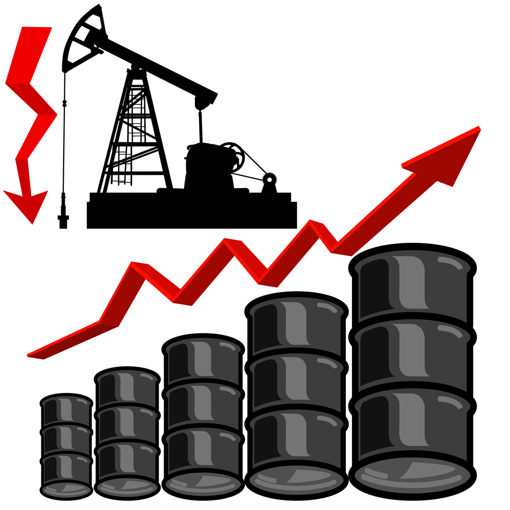 Oil barrel graph with red arrow pointing up