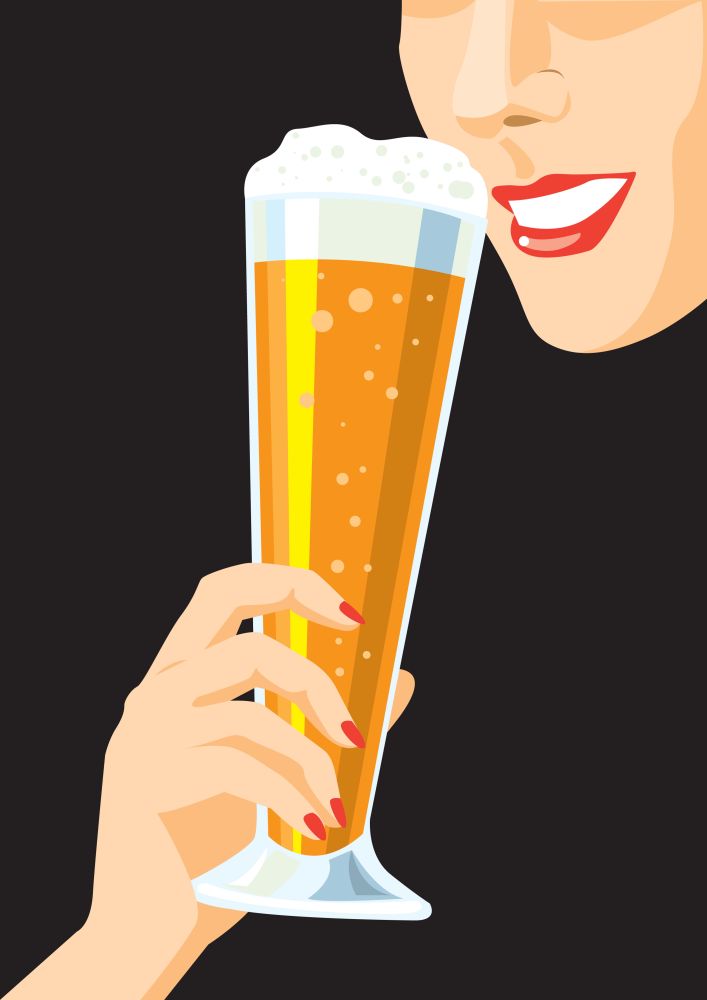 Woman with a glass of beer. Creative conceptual vector.
