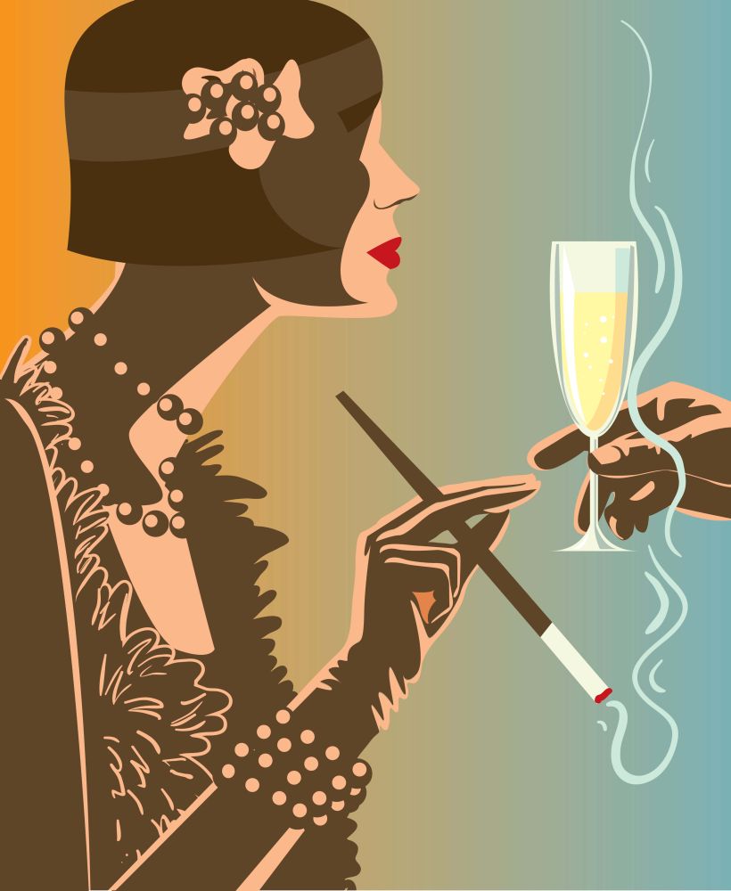 Woman a glass of champagne. Creative conceptual vector.