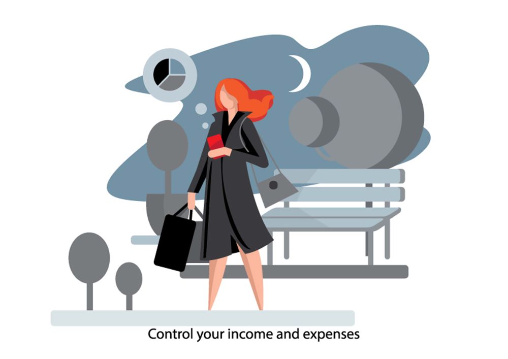 Creative conceptual business banking finance vector illustration. Woman using mobile banking app.