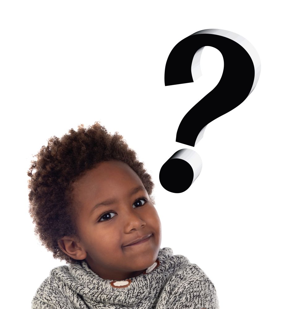 African doubtful child isolated on a white background