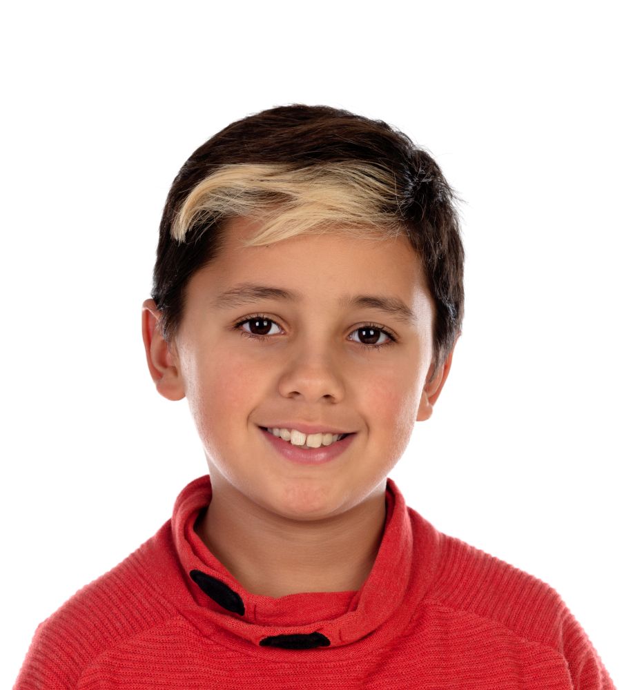 Portrait of a child with highlights on the hair isolate on a white background
