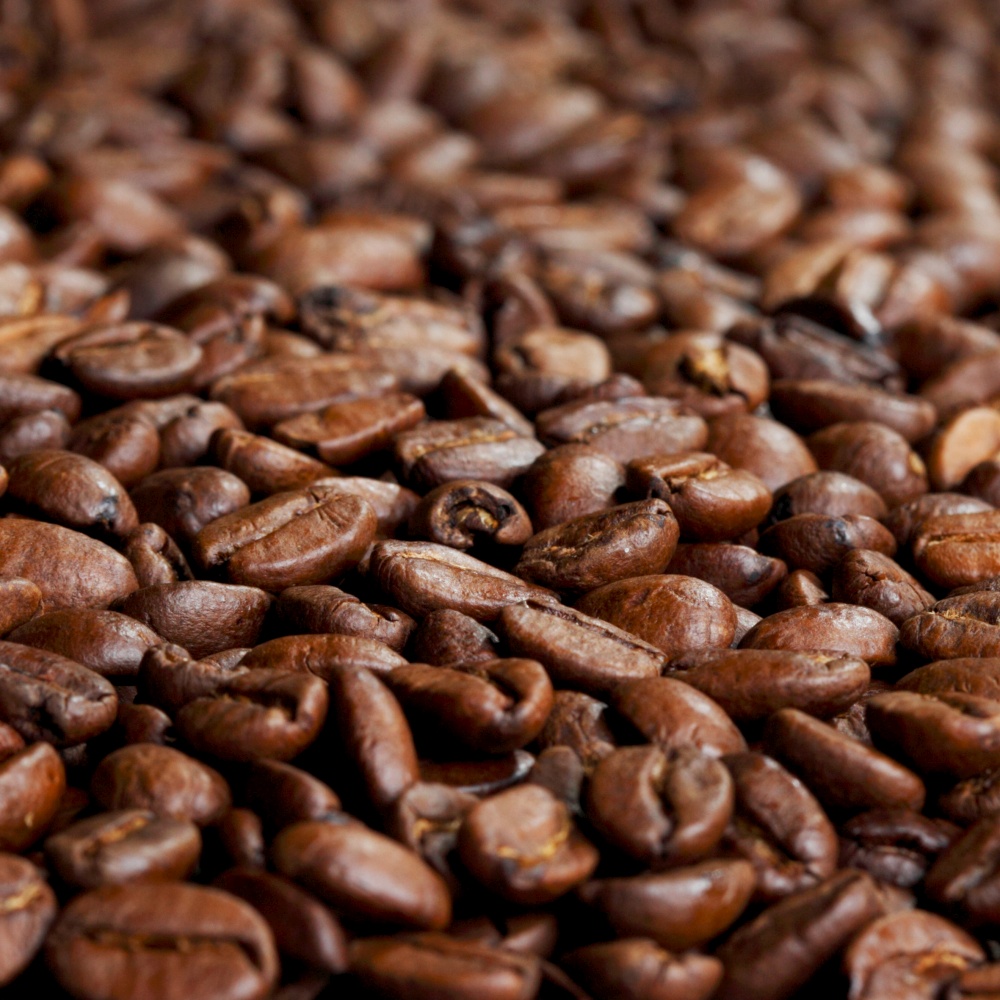 Roasted coffee beans close up detail background. Roasted coffee beans