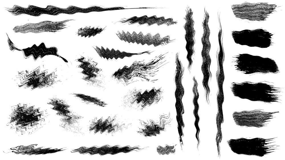 big set of 30 vector brush stroke stains. Collection of hand drawn brushes with distortion effect, high quality trace. Vector EPS10. vector ink brush big set