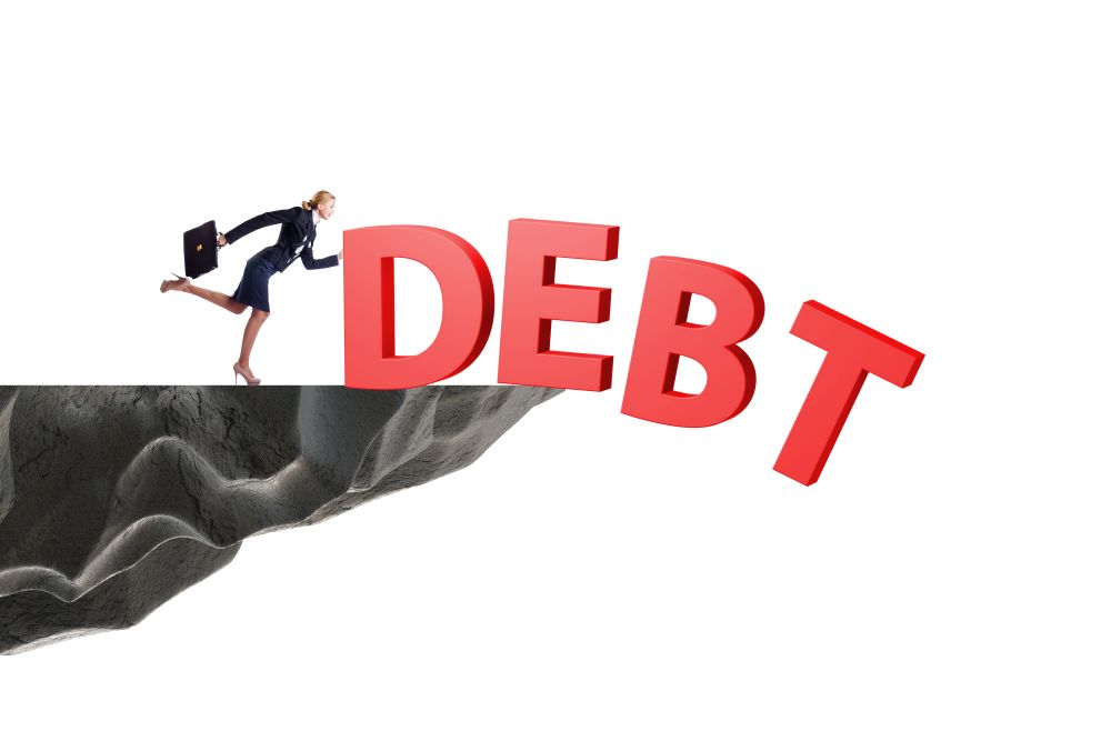 The debt and loan concept with businesswoman. Debt and loan concept with businesswoman