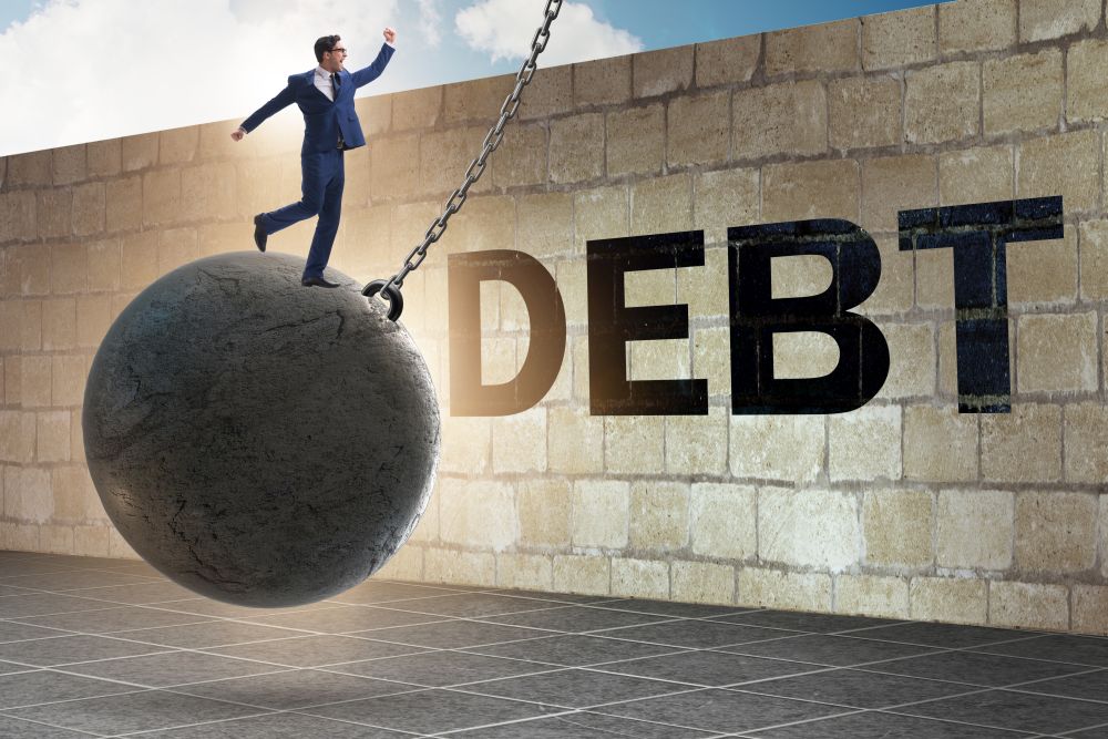 The debt and loan concept with businessman. Debt and loan concept with businessman