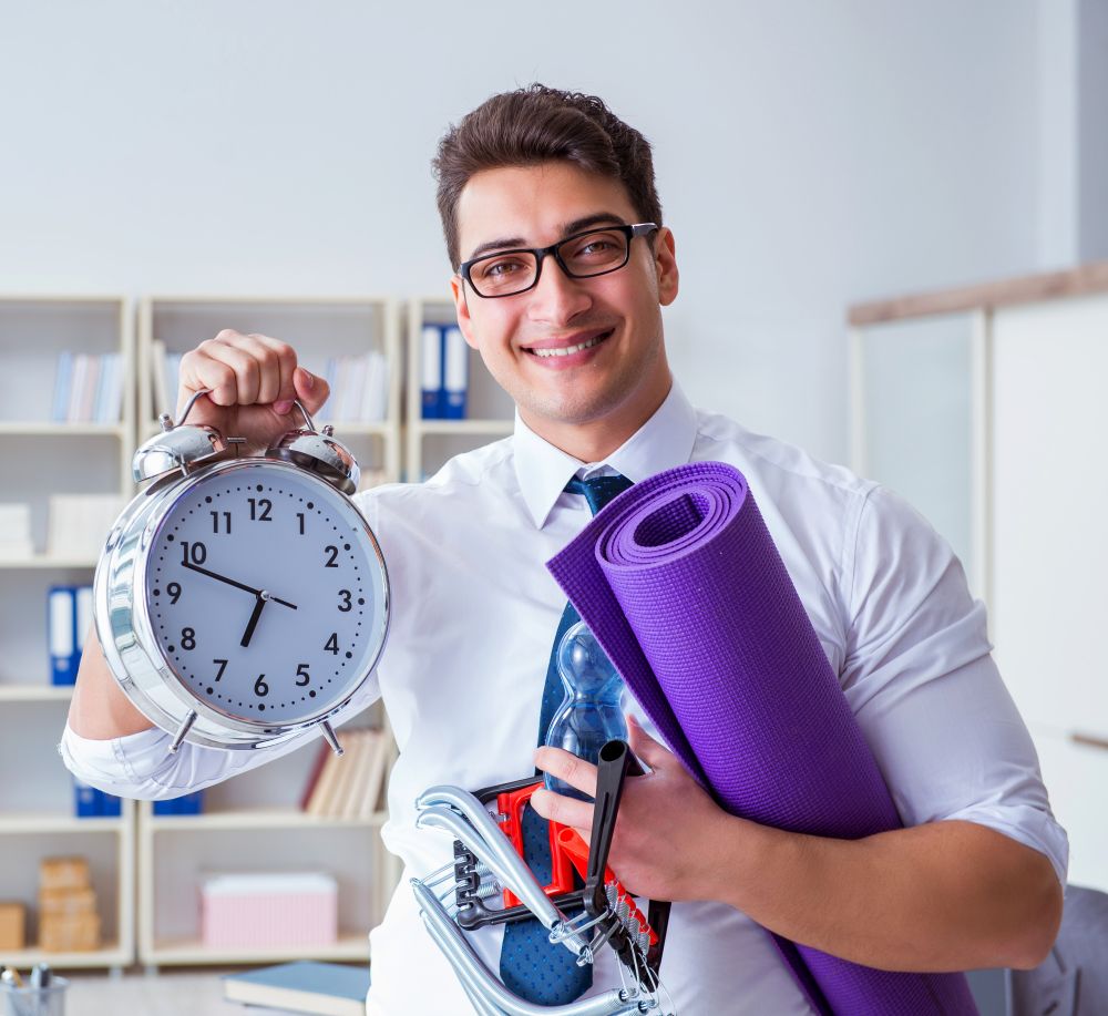 The businessman rushing to sports with clock. Businessman rushing to sports with clock