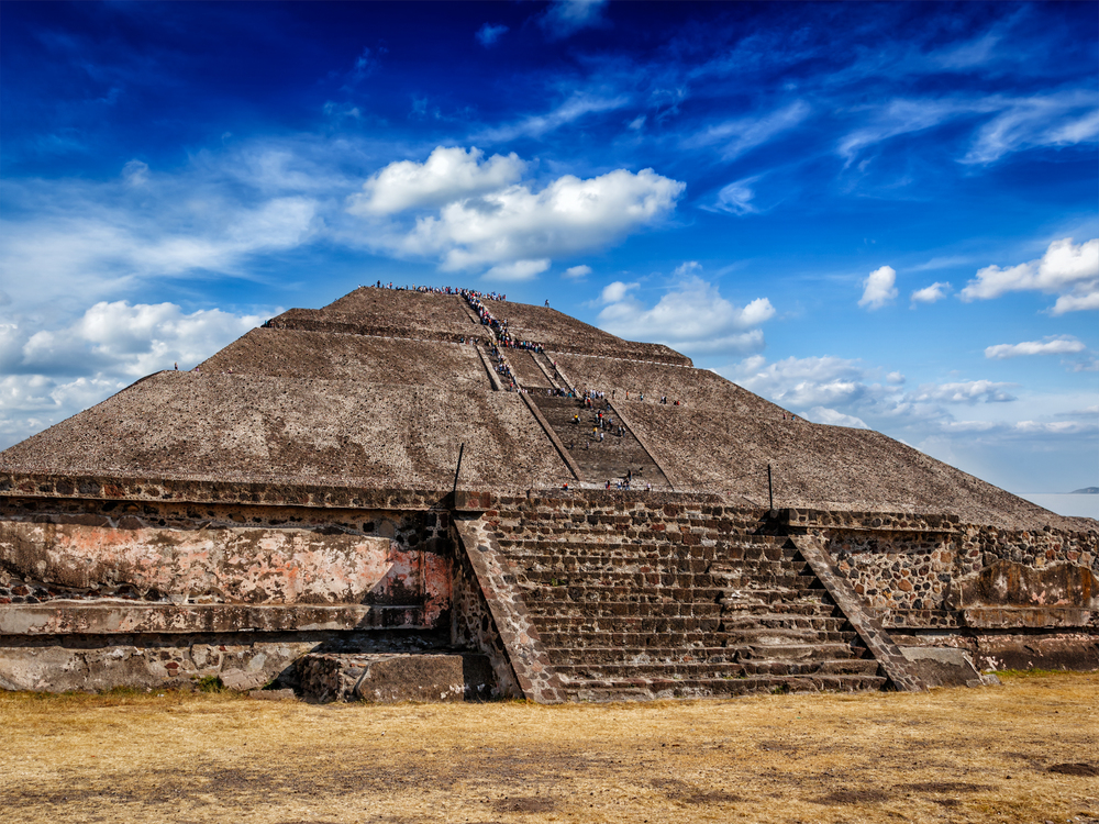 Pyramid of the Sun - famous Mexican tourist landmark. Teotihuacan, Mexico. Pyramid of the Sun. Teotihuacan, Mexico